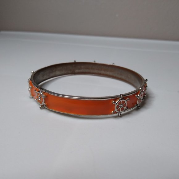 Vintage Orange Enamel Ship Helm Metal Bangle - Picture 7 of 15